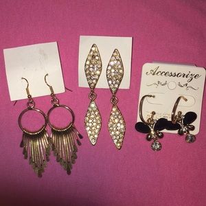 3 sets of gold earrings